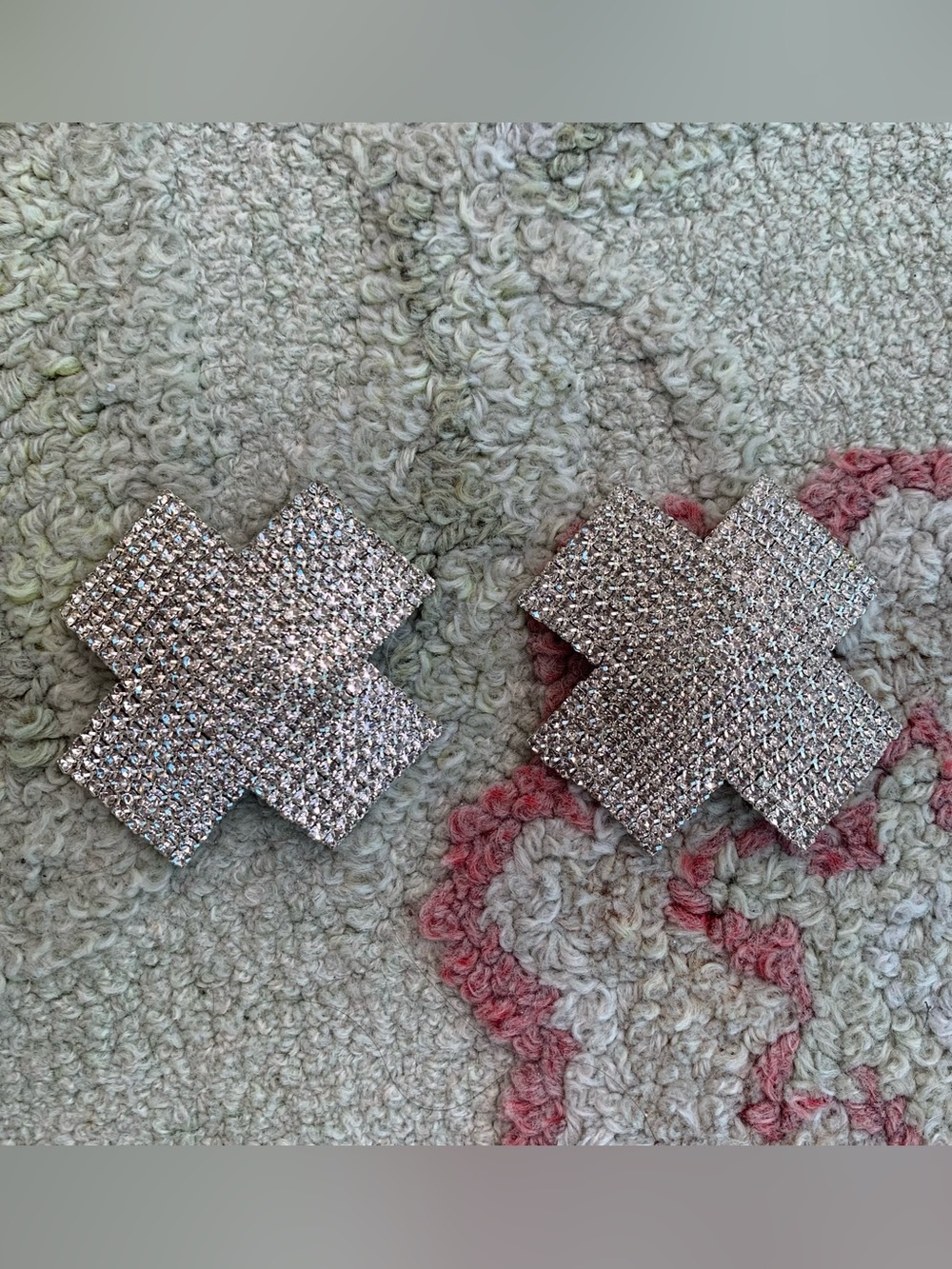 Sparkly Silver Rhinestone X Pasties / Nipple Covers
